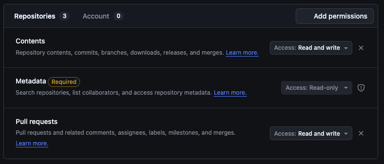 GitHub PATに設定する権限の例